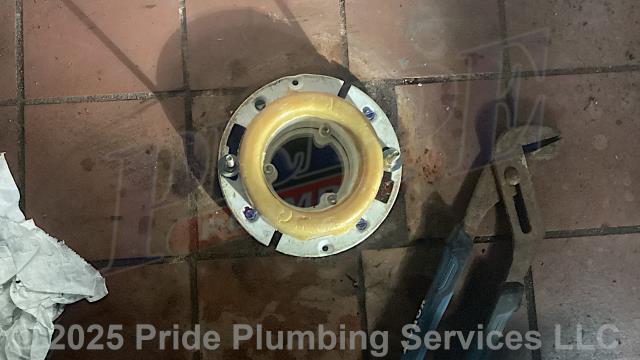 Pride Plumbing came out and replaced a broken flange on an American Standard commercial toilet. We pulled the toilet, cleaned the wax ring gasket off, cut the metal flange loose, installed a new Oatey 43539 PVC repair flange (connecting it to the main drain stack), installed a new wax ring gasket, replaced the toilet bolts and caps, reset the toilet, installed a new Sloan flush valve, tested for leaks, caulked around the base of the toilet bowl, and tested for stability, leaks and proper operation with no issues.