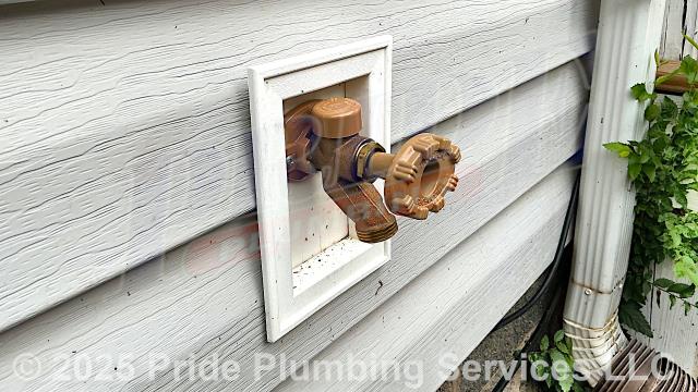 Pride Plumbing was called out for two leaking Matco-Norca outside hose bibs and a leaking toilet tank water supply stop. First, after turning off the water to the home, we replaced two leaking outside hose bib spigots with new Woodford 19PX-4 frost-free models along with tying them into the existing main water supply line underneath the home with new PEX piping and fittings. Next, we replaced the water supply stop (connecting it to the tank's existing copper water supply coming up through the floor with new PEX piping and fittings) along with the tank's above-floor braided stainless steel water supply line. Finally, we turned the water back on and tested for leaks and proper operation of all repairs with no issues.
