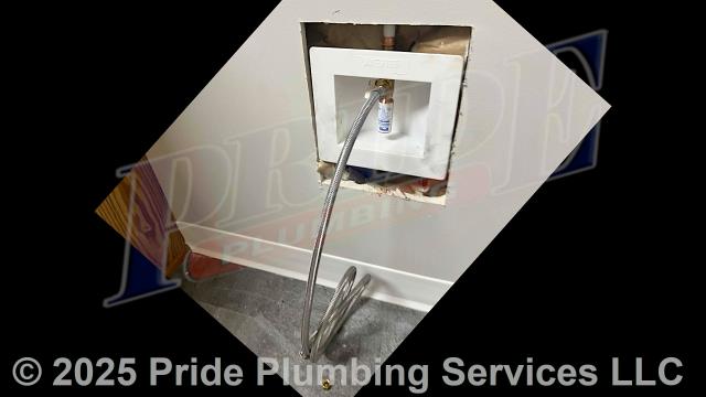 Pride Plumbing came out and installed a new ice maker outlet box with a quarter-turn valve and water hammer arrestor.
