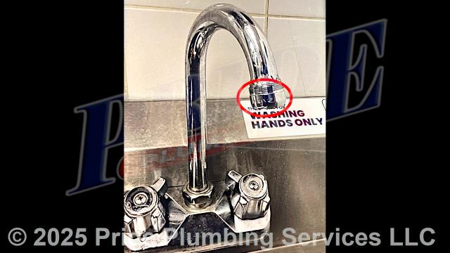 Pride Plumbing came out and performed the following work: 1) replaced the pre-rinse sprayer on a T&S kitchen sink faucet; 2) replaced the aerators on two bathroom sinks and five kitchen handwash sinks; 3) replaced the Sloan diaphragms on two commercial toilets and one urinal; and 4) installed a new Budderfly flange inside a Xylem Sensus Omni water pump.