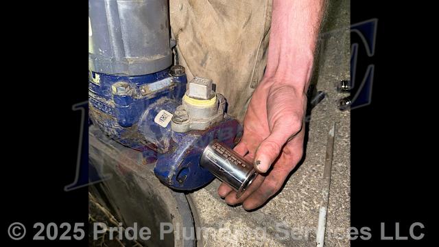 Pride Plumbing came out and performed the following work: 1) replaced the pre-rinse sprayer on a T&S kitchen sink faucet; 2) replaced the aerators on two bathroom sinks and five kitchen handwash sinks; 3) replaced the Sloan diaphragms on two commercial toilets and one urinal; and 4) installed a new Budderfly flange inside a Xylem Sensus Omni water pump.