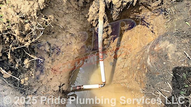 Pride Plumbing was called out for a water leak in the yard at a water meter. We found the leak on a copper outside main water supply line fitting. We cut out the leaking fitting and a short section of pipe and repaired them with new PEX piping and fittings. We also provided a cost estimate to trench a ditch from an existing water meter to the home and replace the copper main outside water supply line with new black roll and PEX piping and fittings along with installing a new pressure reducing valve (PRV) and ball water shutoff valve at the water meter.