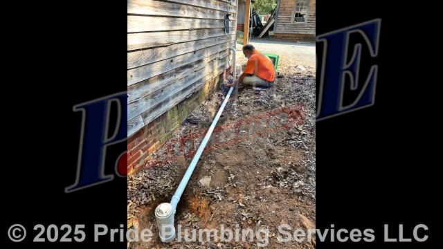 Pride Plumbing came out and installed a new PVC drain line for a Whirlpool washing machine because its terracotta drain piping had been compromised by roots. Since the original drain line was in a slab, after installing the piping behind the washer, we ran the new PVC line outside the wall and down into the main line running into the septic tank. We ran the new drain line down the wall, turned it towards the main highway, and then tied into the septic tank main line. We also ensured that it was California vented.