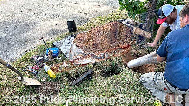 Pride Plumbing came out and replaced a faulty pressure reducing valve (PRV) at the water meter (attaching it to the existing black roll outside main water supply line with new PEX piping and fittings and adding a ball water shutoff valve) due to high water pressure in the home (90+ PSI). We also removed and replaced the valve box and lid.