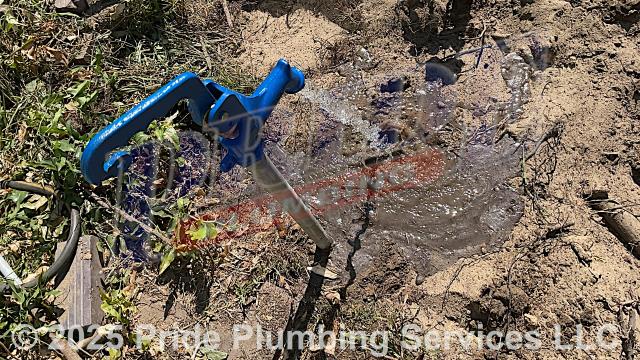Hamlet, NC - Pride Plumbing came out and replaced a leaking double-spigot yard hydrant with a new Simmons Manufacturing 800 model (this required us to dig down and uncover its copper water supply line, bust the concrete around the yard hydrant, remove the water supply line and the yard hydrant, install the new yard hydrant and PEX water piping going to it; connect the PEX piping to the existing copper outside main water supply line, pour pea gravel around the new yard hydrant, cover the pea gravel with new cement, and cover and tamp the new water line). Hamlet, NC - Pride Plumbing came out and replaced a leaking double-spigot yard hydrant with a new Simmons Manufacturing 800 model (this required us to dig down and uncover its copper water supply line, bust the concrete around the yard hydrant, remove the water supply line and the yard hydrant, install the new yard hydrant and PEX water piping going to it; connect the PEX piping to the existing copper outside main water supply line, pour pea gravel around the new yard hydrant, cover the pea gravel with new cement, and cover and tamp the new water line).