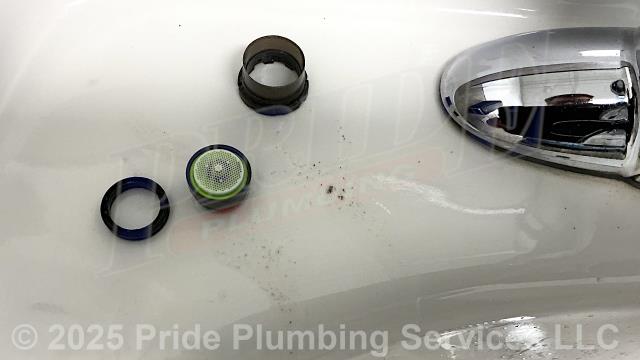 Pride Plumbing was called out for three different issues. First, none of the lavatory faucets had any pressure. After doing a thorough inspection, we found that the aerators were all clogged. So, we pulled each one (5), cleaned them, and removed their restrictor screens. Next, an American Standard toilet in the men’s shop bathroom had a water fill valve that would run constantly and not turn off. We replaced it with a new Fluidmaster PRO45B model and added a 3-inch plug to a nearby cleanout. Finally, the floor drain in the shop bay floor needed a grid cover. We tried three different sizes and none of them worked. That's when we discovered that there was a piece of metal bent into the drain to prevent a cover from going on it. The drain wasn’t working, so we advised the customer to just seal it off.