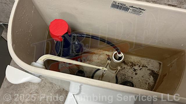 Pride Plumbing was called out for three different issues. First, none of the lavatory faucets had any pressure. After doing a thorough inspection, we found that the aerators were all clogged. So, we pulled each one (5), cleaned them, and removed their restrictor screens. Next, an American Standard toilet in the men’s shop bathroom had a water fill valve that would run constantly and not turn off. We replaced it with a new Fluidmaster PRO45B model and added a 3-inch plug to a nearby cleanout. Finally, the floor drain in the shop bay floor needed a grid cover. We tried three different sizes and none of them worked. That's when we discovered that there was a piece of metal bent into the drain to prevent a cover from going on it. The drain wasn’t working, so we advised the customer to just seal it off.