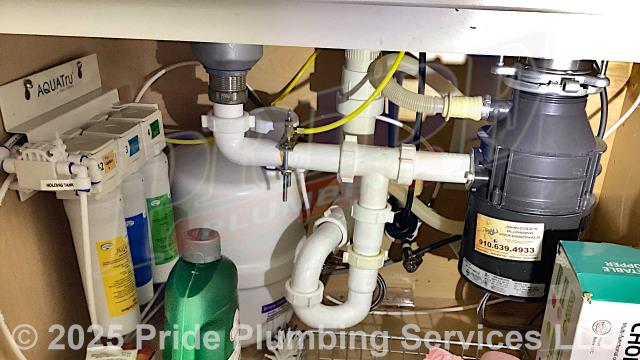 Pride Plumbing came out and installed an AQUATru 4-stage reverse osmosis (RO) under-sink water filtration system. This included mounting the water filter base; connecting its inlet and outlet water supply lines to the base and the existing water supply lines underneath the kitchen sink; installing the water filter and its housing; and testing for leaks and proper operation. Once the filtration system was installed, we tested and cleaned sediment from the kitchen sink faucet.