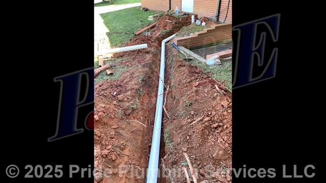 Pride Plumbing came out and performed the following work: 1) trenched a ditch from the house to the septic tank to expose and remove the outside main sewer septic drain line; 2) installed a new 4-inch PVC sewer drain line (connecting it to the main drain line under the home) along with proper cleanouts and fittings per code; 3) installed tracer wire in the ditch along with the new sewer drain line; and 4) sealed the septic tank penetration and backfilled, tamped, and spread grass seed and straw after the work had been completed.