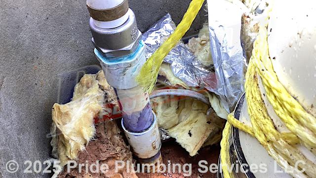 Pride Plumbing was called out for a water leak at a well. We found the leak on a fitting on the outflow water line. We cut out the fitting and small sections of pipe and replaced them with new PEX piping and fittings. We tested for leaks with no further issues. We also provided a cost estimate to trench a ditch from the well to the home and replace the main outside water supply line with new black roll and PEX piping and fittings along with installing a new ball main water shutoff valve at the well.