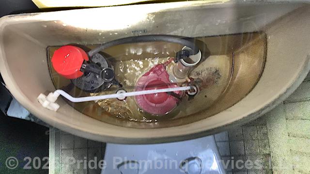 Pride Plumbing was called out to investigate the cause of a higher than usual water bill. Our inspection found two toilet tanks running constantly and not filling. We replaced both fill valves as well as their flappers and stainless-steel water supply lines and tested the toilets for proper functionality with no further issues. We also provided cost estimates to 1) replace a faulty pressure reducing valve (PRV) at the water meter (attaching it to the existing black roll outside main water supply line with new PEX piping and fittings and adding a ball water shutoff valve) due to high water pressure in the home (90+ PSI); and 2) replace a leaking two-handle bathroom sink faucet with either a new customer-supplied model or a new Pride Plumbing supplied Delta, Olympia, or Peerless model (this would include removing the old faucet, mounting the new faucet, and replacing the hot and cold water shut-off valves and above-floor braided stainless steel water supply lines underneath the sink).