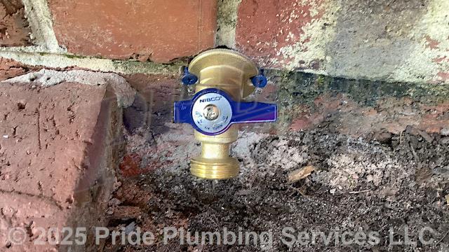 Pride Plumbing came out and replaced three leaking outside hose bib spigots with two new Prier red-handle models and one Nibco quarter-turn model along with tying them into the existing main water supply line underneath the home with new PEX piping and fittings. Once done, we insulated the pipes going to them. We also flushed the customer's electric Bradford White water heater. We provided a cost estimate to replace the pressure reducing valve (PRV) at the water meter (attaching it to the existing black roll outside main water supply line with new PEX piping and fittings and adding a ball water shutoff valve) due to high water pressure in the home (75+ PSI).