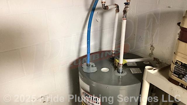 Pride Plumbing came out and performed the following work: 1) replaced a non-working 40-gallon electric American water heater with a new 40-gallon electric Rheem PROE40-M2-RH95 666310 model (this included removing and disposing of the old water heater; and installing the new water heater, ball water shut-off valves, PEX and stainless steel water supply lines to the water heater's water connections, a brass drain valve, connecting the unit's electrical connections, bleeding the air out of the water lines, ensuring that the unit’s temperature and pressure (T&P) relief valve was properly vented, and setting the unit to its appropriate operating temperature); and 2) called in our septic pumping truck, located and uncovered the home’s septic tank, removed its lid, pumped it out, cleaned the tank’s filter, ensured proper drainage and flushing, reset the lid, and covered the tank back up. We also provided a cost estimate to replace the home's pressure reducing valve (PRV). Pride Plumbing came out and performed the following work: 1) replaced a non-working 40-gallon electric American water heater with a new 40-gallon electric Rheem PROE40-M2-RH95 666310 model (this included removing and disposing of the old water heater; and installing the new water heater, ball water shut-off valves, PEX and stainless steel water supply lines to the water heater's water connections, a brass drain valve, connecting the unit's electrical connections, bleeding the air out of the water lines, ensuring that the unit’s temperature and pressure (T&P) relief valve was properly vented, and setting the unit to its appropriate operating temperature); and 2) called in our septic pumping truck, located and uncovered the home’s septic tank, removed its lid, pumped it out, cleaned the tank’s filter, ensured proper drainage and flushing, reset the lid, and covered the tank back up. We also provided a cost estimate to replace the home's pressure reducing valve (PRV).