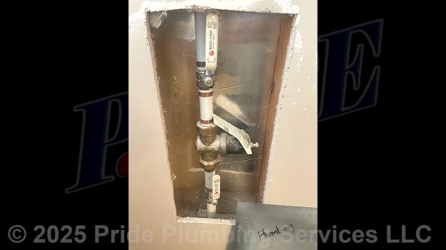 Pride Plumbing came out and performed the following work: 1) drilled down through the floor and into the crawlspace and installed new PEX water and PVC drain lines for a sink; 2) ran a new PEX water line from the new sink area over to an existing water line underneath the building and installed a new water supply stop on the water line; 3) connected the new PEX water line to the sink's faucet; 4) installed a new PVC P-trap and drain assembly underneath the sink and down through the floor and made the appropriate drain connections to the sink and underneath the building; 5) tested for leaks on the new water and drain lines; and 6) performed a leak search in the ceiling where a water stain had recently presented itself (we found that someone had spilled water on the floor in an upstairs bathroom and it had leaked downstairs). Pride Plumbing came out and performed the following work: 1) drilled down through the floor and into the crawlspace and installed new PEX water and PVC drain lines for a sink; 2) ran a new PEX water line from the new sink area over to an existing water line underneath the building and installed a new water supply stop on the water line; 3) connected the new PEX water line to the sink's faucet; 4) installed a new PVC P-trap and drain assembly underneath the sink and down through the floor and made the appropriate drain connections to the sink and underneath the building; 5) tested for leaks on the new water and drain lines; and 6) performed a leak search in the ceiling where a water stain had recently presented itself (we found that someone had spilled water on the floor in an upstairs bathroom and it had leaked downstairs).