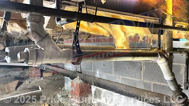 Norwood, NC - Pride Plumbing was called out for a water leak underneath the home. Our inspection found that the leak was coming from a cast iron drainpipe that had rusted out. We cut out the leaking section of pipe and replaced it with new PVC piping and fittings (adding two new wyes), connecting on to the remaining cast-iron piping with a new PVC coupling and adding a cleanout and cap. We also provided cost estimates to 1) replace a leaking two handle Delta bathroom sink faucet with either a new customer supplied model or a Pride Plumbing supplied Delta, Olympia, or Peerless model (this would include removing the old faucet, mounting the new faucet, and replacing the hot and cold water shut-off valves and above-floor braided stainless steel water supply lines underneath the sink); and 2) replace a leaking water supply stop underneath the bathroom sink. Norwood, NC - Pride Plumbing was called out for a water leak underneath the home. Our inspection found that the leak was coming from a cast iron drainpipe that had rusted out. We cut out the leaking section of pipe and replaced it with new PVC piping and fittings (adding two new wyes), connecting on to the remaining cast-iron piping with a new PVC coupling and adding a cleanout and cap. We also provided cost estimates to 1) replace a leaking two handle Delta bathroom sink faucet with either a new customer supplied model or a Pride Plumbing supplied Delta, Olympia, or Peerless model (this would include removing the old faucet, mounting the new faucet, and replacing the hot and cold water shut-off valves and above-floor braided stainless steel water supply lines underneath the sink); and 2) replace a leaking water supply stop underneath the bathroom sink.