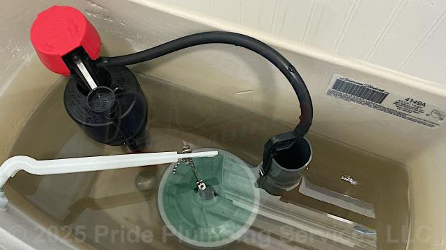 Pride Plumbing was called out for an American Standard 4149A toilet tank that would take a long time to fill. Our inspection determined that the tank’s water fill valve was full of sediment. After shutting off the water, we drained the water from the tank, replaced the water fill valve with a new Fluidmaster PRO45B model along with its above floor braided stainless steel water supply line. Then we turned the water back on, filled the tank, and tested for leaks and proper operation with no issues.