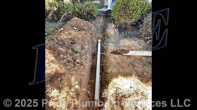 Pride Plumbing came out and performed the following work: 1) dug down in the yard to expose a defective section of the outside main sewer septic drain line that was broken and full of roots; 2) replaced that section of sewer line with new 4-inch PVC piping and fittings, connecting onto the existing drain piping with new Fernco couplings; 3) installed a new two-way PVC clean out; 4) tested the new piping for leaks and working order; and 5) backfilled, tamped, and spread grass seed and straw after the work was completed.