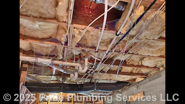 Pride Plumbing came out and repiped and replaced the water supply lines under the house in the basement, going to the fixtures in the kitchen, one bathroom, the washing machine, and the water heater, with new PEX piping and fittings. We also installed a new 50-gallon electric Bradford White water heater. We installed the water heater, thermal expansion tank, ball water shut-off valves, PEX and stainless-steel water supply lines to the water heater connectors, a new brass drain valve, and wired up the electrical connections to the new water heater. Then we bled the air out of the water lines, ensured that the unit’s temperature and pressure (T&P) relief valve was properly vented, and set the unit to its appropriate operating temperature.