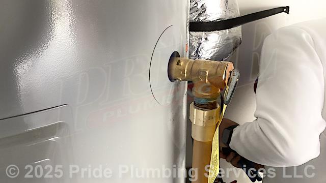 Winston-Salem, NC - Pride Plumbing came out and performed the following work: 1) replaced a faulty pressure reducing valve (PRV) in the basement (attaching it to the existing main water supply line with new PEX piping and fittings and adding a ball water shutoff valve) with a new Watts LFN45BM1-DU-PEXXPEX model due to high water pressure in the home (100+ PSI); and 2) replaced the T&P relief valve on a 50-gallon electric A.O. Smith E6-50R45DV 110 water heater, ensuring that it was properly vented.