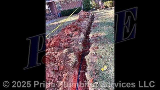 Pride Plumbing came out and: 1) trenched a ditch from an existing water meter to the house to expose and remove the outside main water supply line; 2) installed a new 1-inch black roll and PEX outside main water supply line from the water meter to the house along with installing tracer wire; 3) connected the new water line to an existing water line connection under the house and installed a ball valve main water cut off in the crawlspace and installed a new thermal expansion tank; 4) installed a new pressure reducing valve (PRV), ball water shutoff valve, and check valve at the water meter in the meter box; 5) tested the new water line for leaks and working order; and 6) backfilled and tamped the ditch after the work was completed and approved by Richmond County’s Inspection Department.