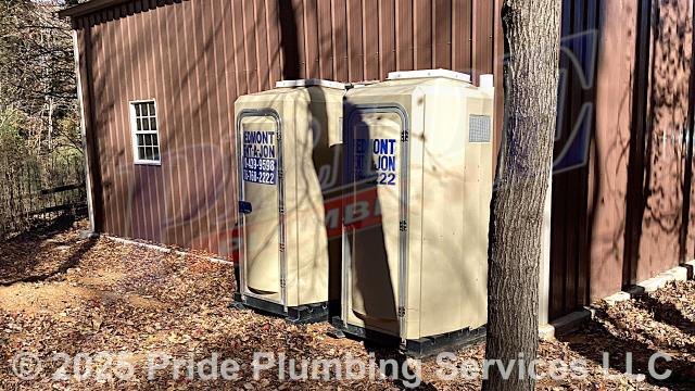 Pride Plumbing came out and delivered two Piedmont Rent-A-Jon work jons. We pumped them out and emptied, cleaned, and restocked them with toilet paper and hand sanitizer each week they were in use. (https://piedmontrentajon.us)