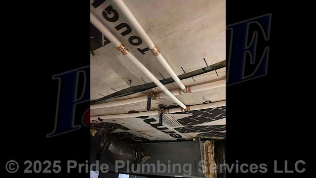 Pride Plumbing came out and repiped and replaced the water supply lines under the house in the crawlspace, going to the fixtures in the kitchen (sink faucet, dishwasher, and ice maker), one bathroom (sink, toilet, and bathtub/shower), the washing machine (installing a new washer box and hot and cold boiler drains), and the water heater, with new PEX piping and fittings (installing new 1/4 turn water shut-off valves on each fixture inside the house along with new above-floor stainless steel water supply lines) and replaced two outside hose bib spigots with new Woodford frost-free models.