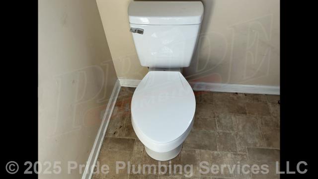 Pride Plumbing came out and replaced a toilet with a new customer-supplied Project Source 2691714 model. This included draining and pulling the old toilet, inspecting and cleaning the flange, replacing the toilet bowl, toilet tank, tank to bowl gasket and bolts, seat, wax ring gasket, toilet bowl bolts, toilet bowl bolt washers, toilet bowl bolt caps, water supply stop, and above-floor stainless steel braided water supply line. Once installed, we tested for leaks and proper operation with no issues. We also provided a cost estimate to replace a kitchen sink's leaking end outlet waste and P-trap. 