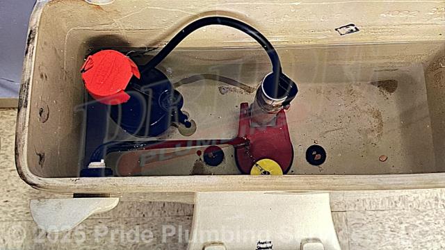 Pride Plumbing was called out to rebuild the internal components of two American Standard toilet tanks that weren't flushing correctly. On the first toilet, we replaced the water fill valve, tank to bowl gasket and bolts, flapper, water supply stop, and stainless-steel water supply line. On the second toilet, we replaced the water fill valve and stainless-steel water supply line. We tested both toilets for leaks and proper operation with no further issues. 