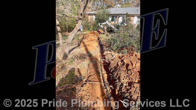 Pride Plumbing came out and: 1) trenched a ditch from an existing water meter to the house to expose and remove the outside main water supply line; 2) installed a new 1-inch black roll and PEX outside main water supply line from the water meter to the house along with installing tracer wire; 3) connected the new water line to an existing water line connection under the house and installed a ball valve main water cut off in the crawlspace; 4) installed a new pressure reducing valve (PRV), ball water shutoff valve, and check valve at the water meter in the meter box; 5) tested the new water line for leaks and working order; and 6) backfilled and tamped the ditch after the work was completed and approved by Stanly County’s Inspection Department.
