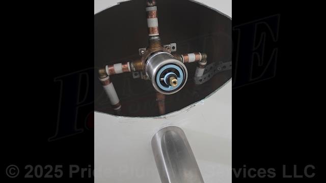 Pride Plumbing was called out to replace two shower valves - one in a walk-in shower, and the other a bathtub/shower - with new customer-supplied Delta models with chrome trim. For the walk-in shower, we had to cut out a hole in the shower to remove the old valve. We then installed the new valve and made the hot and cold water connections using PEX piping and fittings. Finally, we installed the trim and a decorative plate to cover the hole we cut. For the bathtub/shower, we had to do the same exact thing as the walk-in shower and added a downspout diverter.