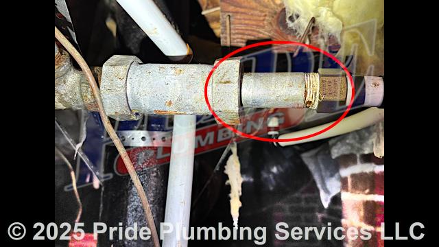Pride Plumbing was called out for a water leak underneath the home. We found a leak on a PEX to galvanized water supply line transition fitting - it had come loose. After shutting off the water, we cleaned and reattached the fitting. We then cut the water back on, drained out any debris at an outside hose bib spigot, and tested for leaks with no further issues.