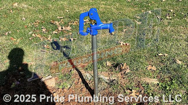 Pride Plumbing came out and performed the following work: 1) replaced three yard hydrants (this required us to dig down and uncover their water supply lines, bust the concrete around the yard hydrants, remove the water supply lines and the yard hydrants, install the new yard hydrants and PEX piping going to them; connect all the PEX piping to the existing outside main water supply line, pour pea gravel around the new yard hydrants, cover the pea gravel with new cement, and cover and tamp the new water lines); and 2) installed a customer-supplied Moen valve operator smart water shutoff (this required us to turn off the water to the home; cut and remove an existing valve-type water shutoff in the basement behind a water heater; convert the water lines to PEX and go up the wall 48-inches and over to the right for easy access; add a stainless-steel ball valve before the device; add the device, reconnect the water line to the home; and cut the water back on and test for leaks).
