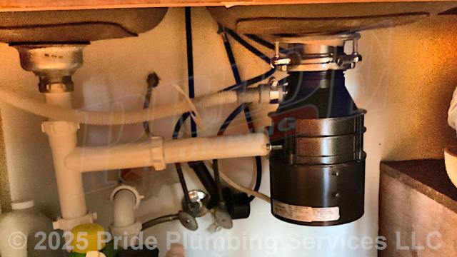 Pride Plumbing came out and performed the following work: 1) removed and replaced a non-working garbage disposal with a new Insinkerator Badger 5 model (this required us to remove the old garbage disposal from its drain and electrical connections, install and mount the new disposal, connect its drain and electrical connections, and test it for leaks and proper operation); and 2) replaced the water fill valve inside a leaking toilet tank with a new Fluidmaster PRO45B model along with its above floor braided stainless steel water supply line.