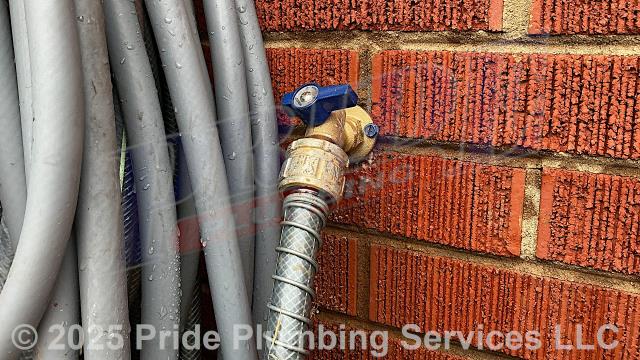 Pride Plumbing came out and replaced a leaking outside hose bib spigot with a new Nibco quarter-turn sillcock along with attaching it to the side of the home, tying it into the existing main water supply line underneath the house with new PEX piping and fittings, and added a ball water shutoff valve. We also provided cost estimates to 1) replace a toilet with either a new customer-supplied model or a Pride Plumbing supplied Gerber Viper model (this would include pulling the old toilet, inspecting/cleaning/replacing the flange, replacing the toilet bowl, toilet tank, tank to bowl gasket and bolts, seat, wax ring gasket, toilet bowl bolts, toilet bowl bolt washers, toilet bowl bolt caps, and above-floor stainless steel braided water supply line); and 2) install a new bidet on the toilet.