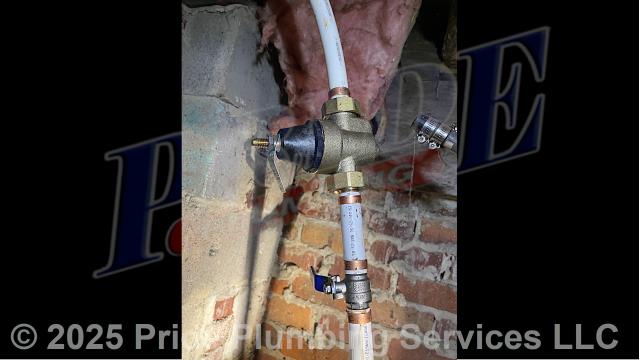 Pride Plumbing was called out for a water leak underneath the home. Upon arrival, we found that the crawlspace was flooded due to a leaking pressure reducing valve (PRV). First, we turned off the water and pumped out the water the best we could. Next, we replaced the PRV with a new Watts LFN45BM1-DU-PEXXPEX model, attaching it to its black roll main water supply line with new PEX piping and fittings and adding a ball water shutoff valve. Lastly, we tested for leaks and proper water pressure with no further issues. We also provided a cost estimate to trench a ditch from the water meter to the home and replace the black roll main outside water supply line with new black roll and PEX piping and fittings along with installing a new pressure reducing valve (PRV) and ball water shutoff valve at the water meter.