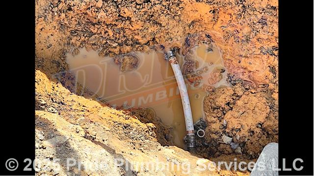 Pride Plumbing was called out for a water leak in the yard. We dug down and found a leak on a section of the black roll outside main water supply line. We cut out the faulty section of pipe, repaired it with new PEX piping and fittings, and flushed debris out of the water line at an outside hose bib spigot. We also provided a cost estimate to trench a ditch from an existing water meter to the building and replace the black roll main outside water supply line with new black roll and PEX piping and fittings along with installing a new pressure reducing valve (PRV) and ball water shutoff valve at the water meter.