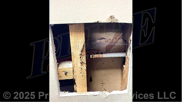 Pride Plumbing was called out for a leaking outside hose bib spigot. After cutting an access hole in a sheetrock wall, we replaced it with a new Woodford 19PX-6 frost-free model along with attaching it to the side of the building and tying it into the existing main water supply line behind the wall with new PEX and copper piping and PEX and copper ProPress fittings. We also installed a plastic plumbing access panel to cover the hole we cut in the wall.