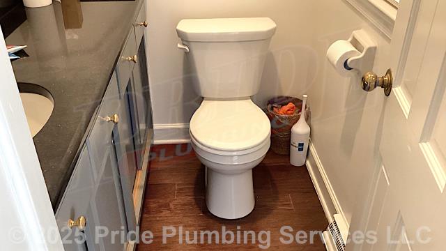 Pride Plumbing came out and replaced a toilet with a new Gerber Maxwell model. This included draining and pulling the old toilet, inspecting and cleaning the flange, replacing the toilet bowl, toilet tank, tank to bowl gasket and bolts, seat, wax ring gasket, toilet bowl bolts, toilet bowl bolt washers, toilet bowl bolt caps, and above-floor stainless steel braided water supply line. Once installed, we tested for leaks and proper operation with no issues.