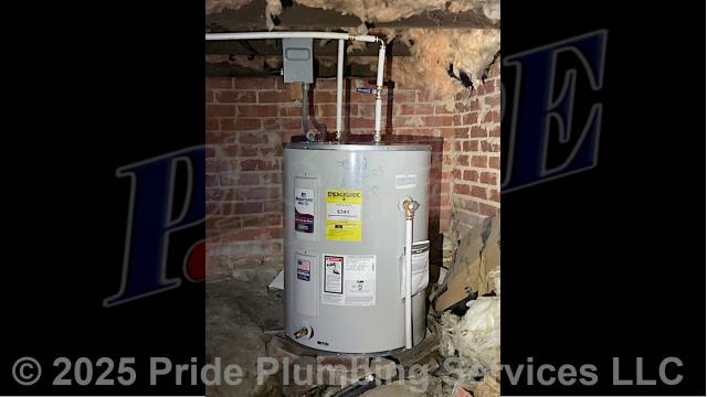 Pride Plumbing came out and replaced two leaking 40-gallon electric lowboy water heaters (one Whirlpool and one Richmond) with two new 40-gallon electric lowboy models. First, after disconnecting their electrical connections and inlet and outlet water lines, we removed and disposed of the old water heaters. Then we installed the new water heaters, ball water shut-off valves, PEX and stainless-steel water supply lines to the water heaters’ connectors, brass drain valves, and wired up the electrical connections to the new water heaters (adding Romex connectors). Finally, we bled the air out of the water lines, ensured that the units’ temperature and pressure (T&P) relief valves were properly vented, and set the units to their appropriate operating temperatures.