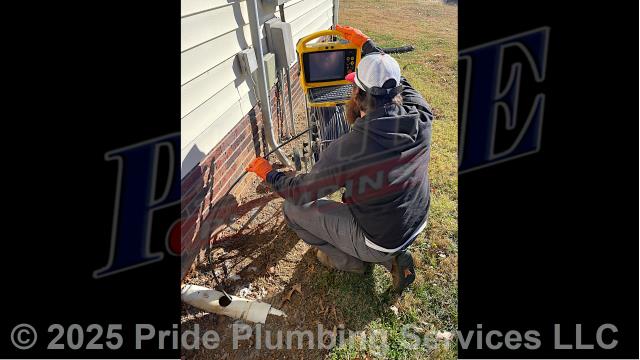 Pride Plumbing was called out for sewage backing up into the home. We uncovered the outside main sewer septic drain line, cut a hole in it, and used a water pressure device to clear the blockage. We inserted a camera into the drain line to verify that the blockage had cleared and to determine the condition of the drain line (it found a root intrusion). We then covered the hole we cut in the line with a new Fernco coupling, tested for leaks, and covered up the drain line. We also provided a cost estimate to dig down outside the home's foundation to access the outside main sewer septic drain line, cut into the line, install a new two-way PVC cleanout, and cover the hole after installation. We’ll then test the new piping for leaks and working order and if no issues are found, backfill the area we dug out.