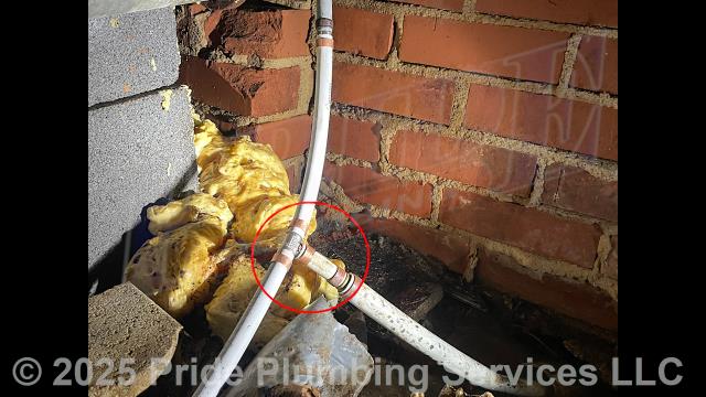 Pride Plumbing was called out for a water leak underneath the home. We found a leak on a PEX water supply line tee - it had failed due to well water corrosion. We cut out the leaking tee and short sections of pipe and repaired them with new PEX piping and fittings. We also provided a cost estimate to install an Honest Water Filter Company Silver Plus whole-house water filtration system along with a Defender pre-filter and two 5-micron filters.