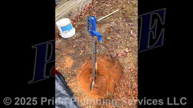 Pride Plumbing came out and replaced a yard hydrant (this required us to dig down and uncover its water supply line, bust the concrete around the yard hydrant, remove the water supply line and the yard hydrant, install the new yard hydrant and PEX water piping going to it; connect the PEX piping to the existing outside main water supply line, pour pea gravel around the new yard hydrant, cover the pea gravel with new cement, and cover and tamp the new water line).