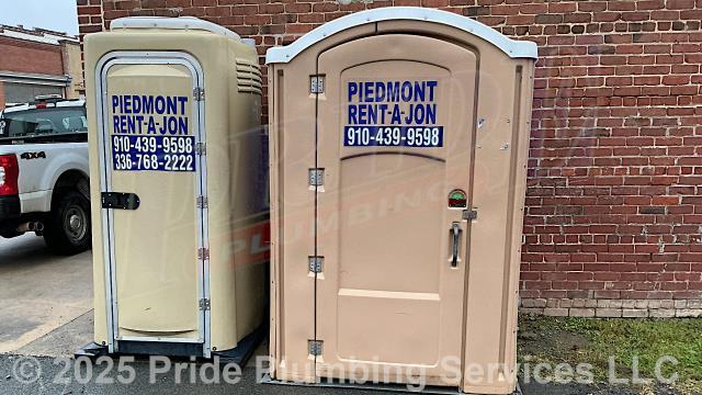 Pride Plumbing came out and delivered one Piedmont Rent-A-Jon handicap accessible port-a-jon and one work jon. We pumped it out and emptied, cleaned, and restocked it with toilet paper and hand sanitizer each week it was in use. (https://piedmontrentajon.us)