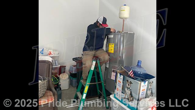 Pride Plumbing came out and performed the following work: 1) repiped and replaced the water supply lines under the house in the crawlspace, going to the fixtures in the kitchen (sink faucet, dishwasher, and ice maker), one bathroom (sink, toilet, and bathtub/shower), the washing machine (installing a new washer box and hot and cold boiler drains), and the water heater, with new PEX piping and fittings (installing new 1/4 turn water shut-off valves on each fixture inside the house along with new above-floor stainless steel water supply lines) and replaced two outside hose bib spigots with new Woodford frost-free models; and 2) installed a new 50-gallon electric Rheem PROE50-M2-RH95 water heater along with a new thermal expansion tank.