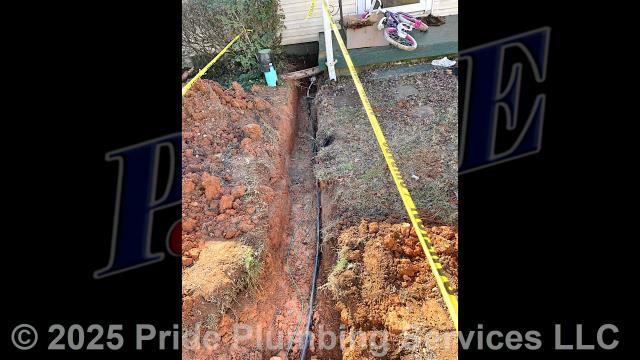 Pride Plumbing came out and: 1) trenched a ditch from an existing water meter to the house to expose and remove the outside main water supply line; 2) installed a new 1-inch black roll and PEX outside main water supply line from the water meter to the house along with installing tracer wire; 3) connected the new water line to an existing water line connection under the house and installed a ball valve main water cut off in the crawlspace; 4) installed a new pressure reducing valve (PRV), ball water shutoff valve, and check valve at the water meter in the meter box; 5) tested the new water line for leaks and working order; and 6) backfilled and tamped the ditch after the work was completed and approved by Stanly County’s Inspection Department.