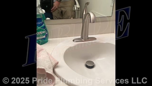 Pride Plumbing came out and performed the following work: 1) installed four customer-supplied bathroom sink faucets with popup assemblies and new P-traps; 2) installed a new customer-supplied kitchen sink faucet; 3) in each of the bathrooms, installed new customer-supplied toilets with new wax ring gaskets, mounting bolts and braided stainless-steel water supply lines; and 4) tested all repairs and newly installed fixtures for leaks and proper operation.