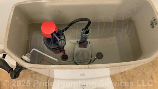 Pride Plumbing was called out for a Gerber toilet tank that would run constantly and not fill. Our inspection determined that the tank’s water fill valve was malfunctioning. After shutting off the water, we drained the water from the tank, replaced the water fill valve with a new Fluidmaster PRO45B model along with its above floor braided stainless steel water supply line. Then we turned the water back on, filled the tank, and tested for leaks and proper operation with no issues. We also provided a cost estimate to replace the toilet with a new Gerber Viper model. This would include draining and pulling the old toilet, inspecting/cleaning/replacing the flange, replacing the toilet bowl, toilet tank, flapper, water fill valve, tank to bowl gasket and bolts, seat, wax ring gasket, toilet bowl bolts, toilet bowl bolt washers, toilet bowl bolt caps, and above-floor stainless steel braided water supply line.