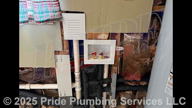 Pride Plumbing came out and performed the following work: 1) ran new PEX water supply lines for a washing machine, water heater, and utility sink; 2) ran new PVC drain piping for the washing machine and utility sink; 3) tied in a new PVC vent line for the washing machine and utility sink; 4) installed a new customer-supplied A.O. Smith water heater; and 5) tested for leaks proper working order of all installations.