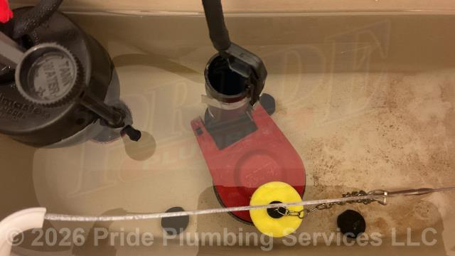 Pride Plumbing was called out for a toilet tank that would run constantly and not fill. Our inspection found that the toilet tank's flapper was deteriorated and would not seal off the tank which caused it to run constantly. We replaced the toilet tank's flapper with a new Lavelle 2004BP Korky adjustable flapper and tested for leaks and proper operation with no issues.