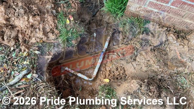 Pride Plumbing was called out for a water leak in the yard. We dug down and found a leak on a section of the black roll outside main water supply line near the home's foundation. We cut out the faulty section of pipe, repaired it with new PEX piping and fittings, added a ball shutoff valve, and flushed debris out of the water line at an outside hose bib spigot. We also provided a cost estimate to trench a ditch from an existing water meter to the home and replace the black roll main outside water supply line with new black roll and PEX piping and fittings along with installing a new pressure reducing valve (PRV) and ball water shutoff valve at the water meter.